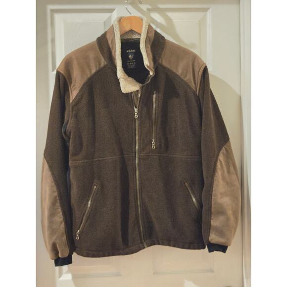 KUHL ALPENWURX Fleece Jacket Brown Full Zip Faux Leather Sherpa Collar Medium - Picture 3 of 10